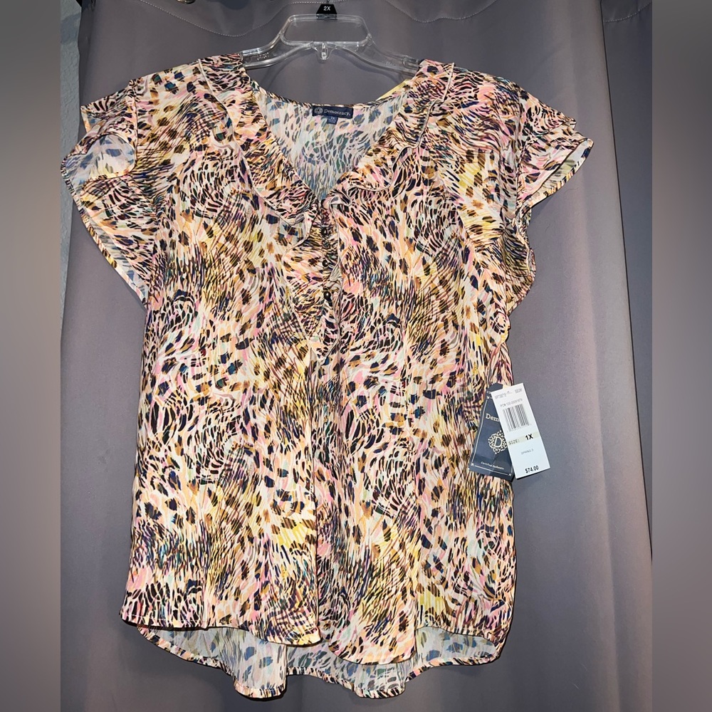*NEW* Democracy multi color animal print top Womens 1X NWT